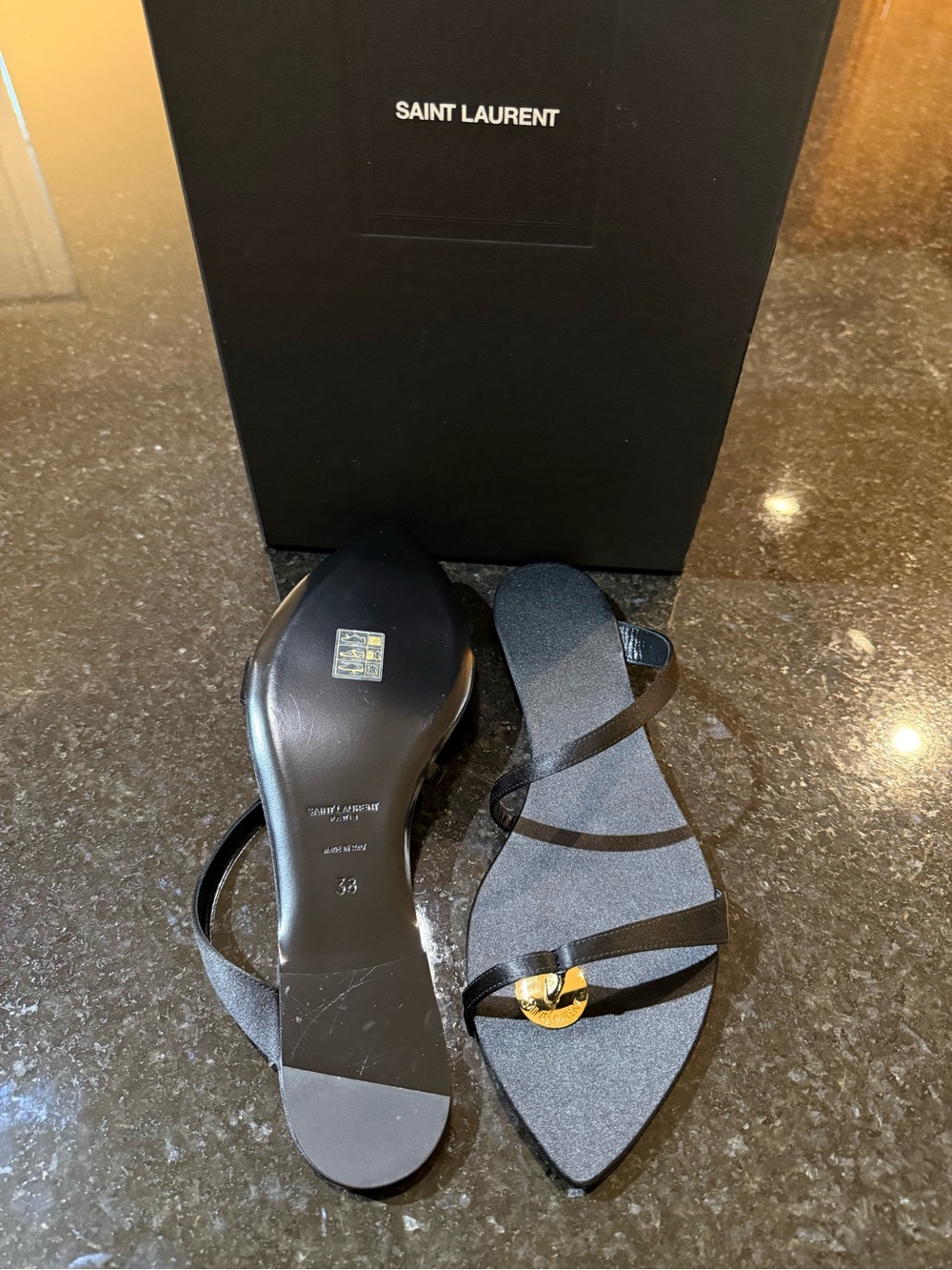 Saint Laurent Black Strappy Flat Sandals